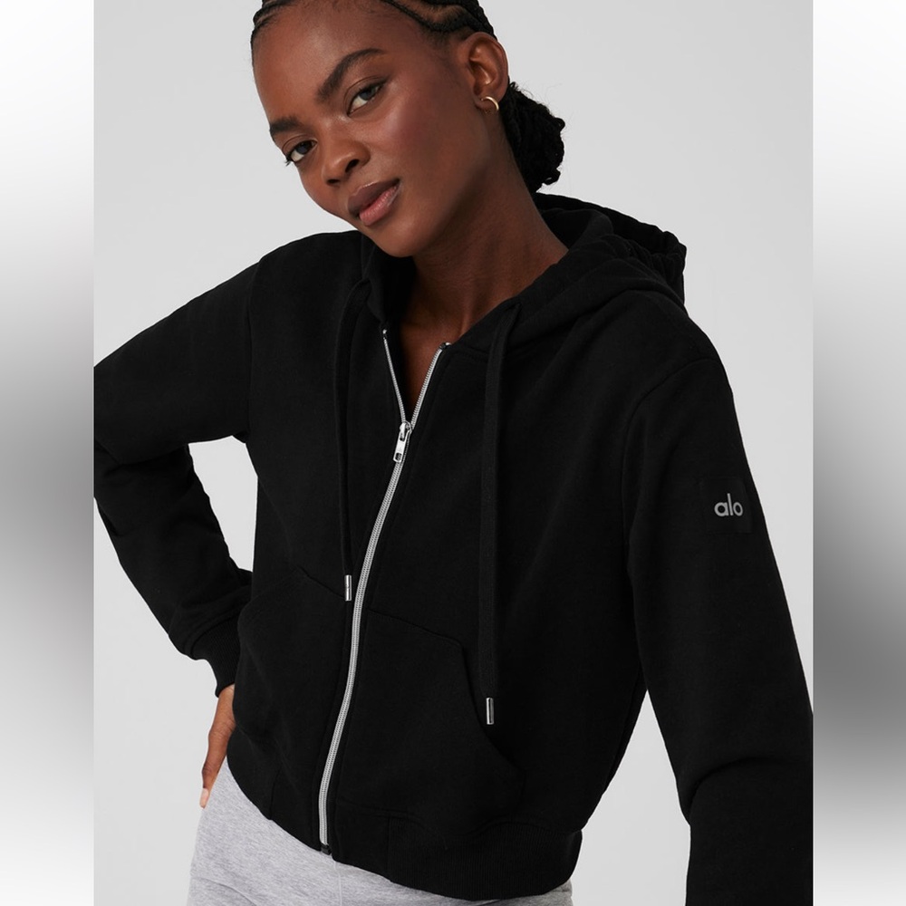 All Routine Cropped Zip Hoodie Black Size M